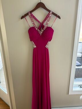 Faviana Couture Pink Beaded Open Back Prom Dress Size 0 Formal Gown